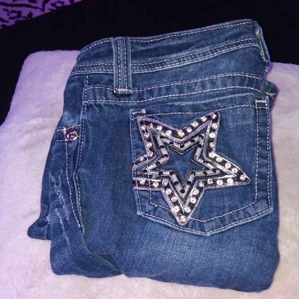 Miss Me Blue Boot Cut Size 28 Jeans with Star Embellishment